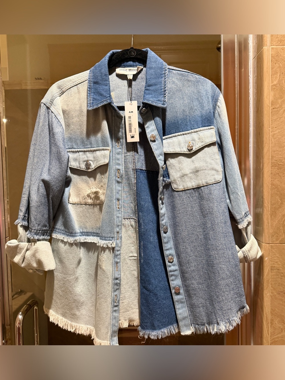 Steve Madden Two-Tone Patchwork Denim Jacket
